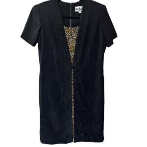 Vintage Black Cardigan Dress Leopard Print Mob Wife by Sheri Martin Size 12